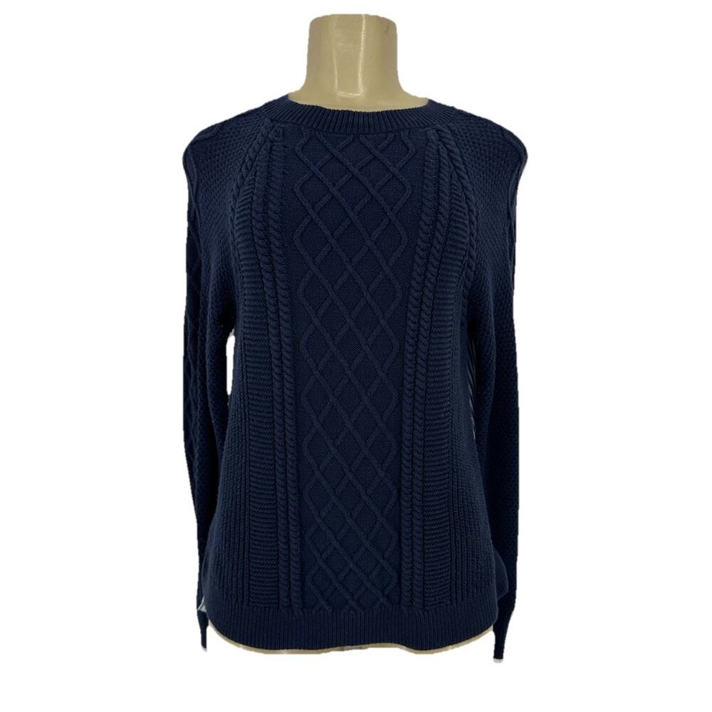 Vineyard Vines XS Women Pullover Mix Media Sweater Navy Blue Striped Shirt 57-19